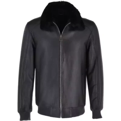 Men's Black Sheepskin Pilot Bomber Jacket