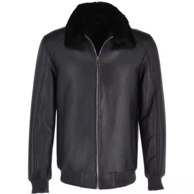 Men’s Black Sheepskin Pilot Bomber Jacket