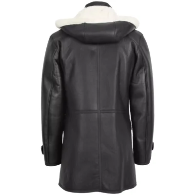 Men's Black & White Hooded Sheepskin Duffle Coat