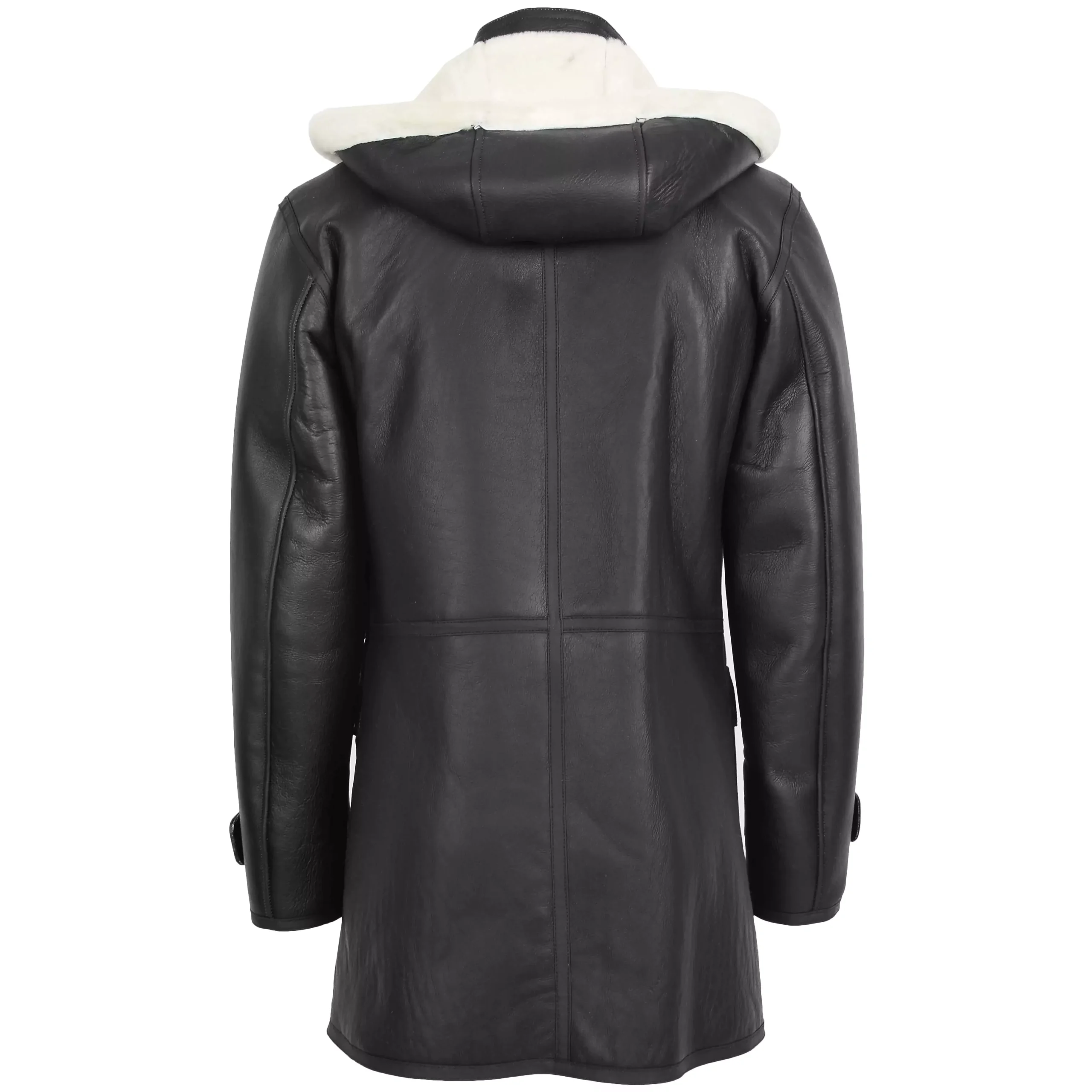 Men's Black & White Hooded Sheepskin Duffle Coat