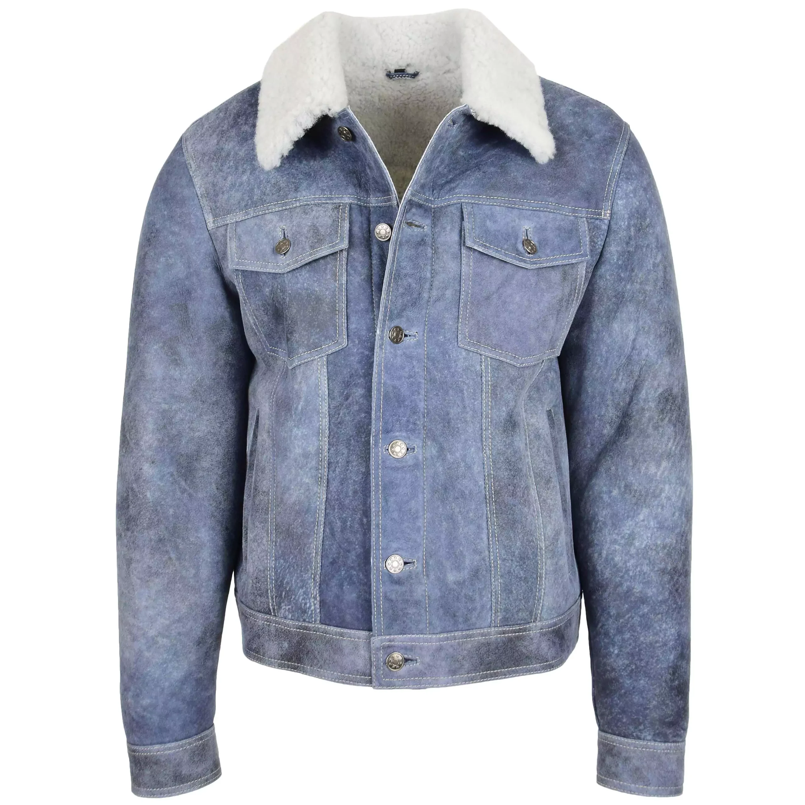 Men's Blue Denim Sky Sheepskin Trucker Jacket