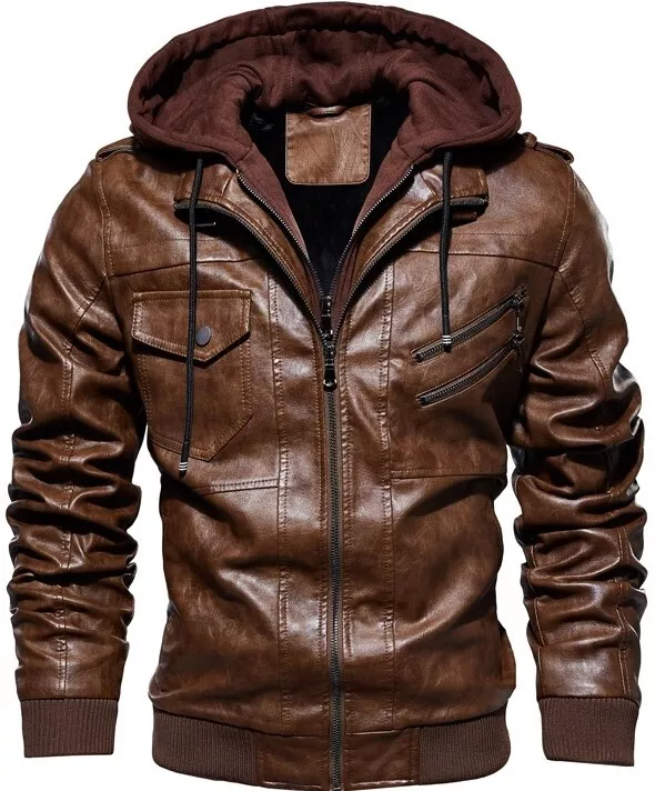 Men's Brown Detachable Hooded Bomber jacket