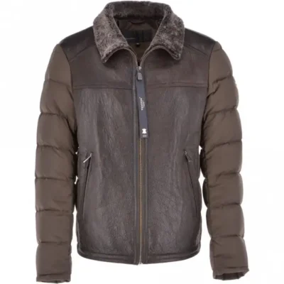 Men's Brown Puffer Sheepskin Leather Jacket