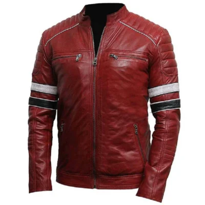 Men's Cafe Racer Red Leather Jacket