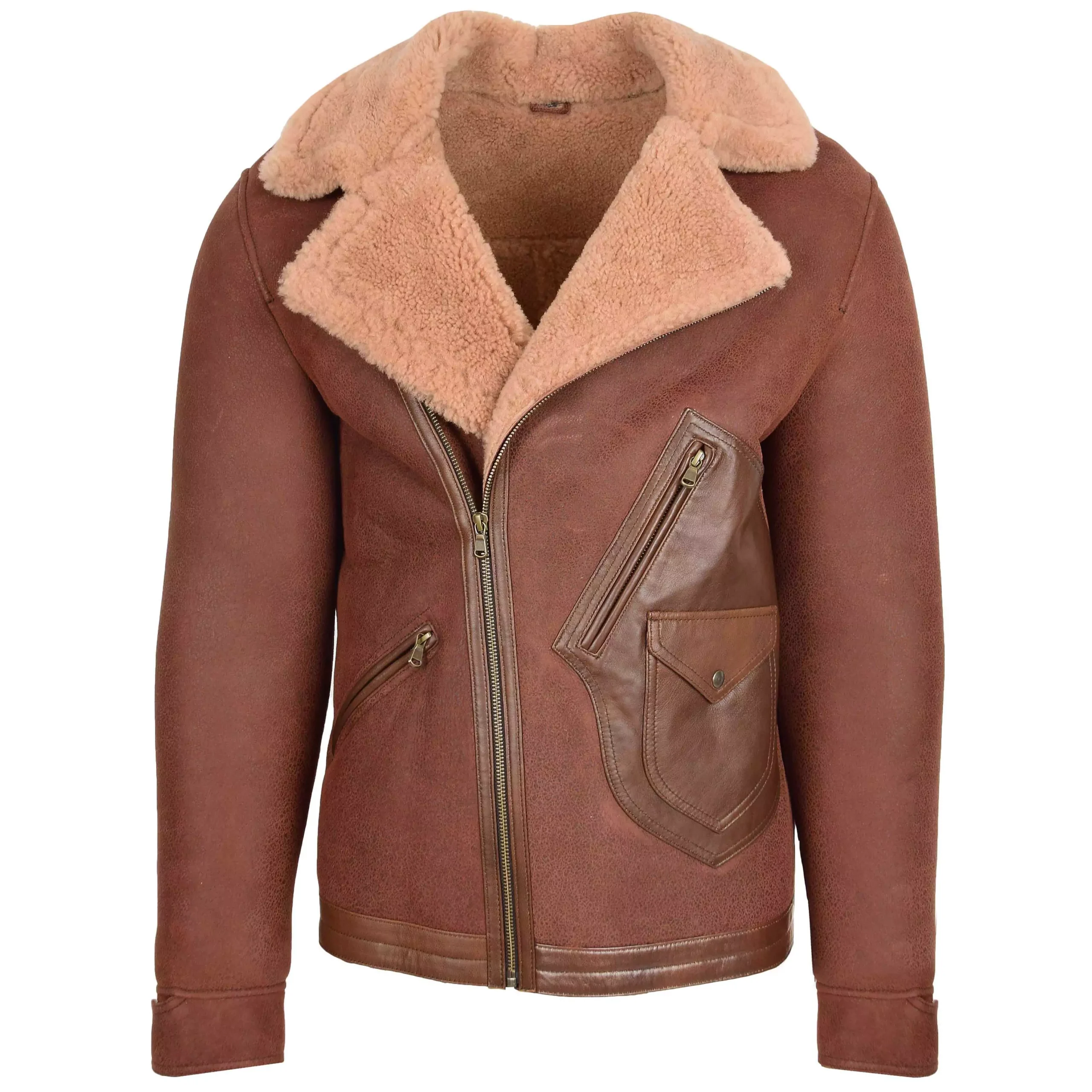 Men's Classic Cross Zip Sheepskin Biker Jacket