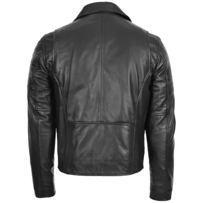 Men's Double Zip Black Biker Leather Jacket