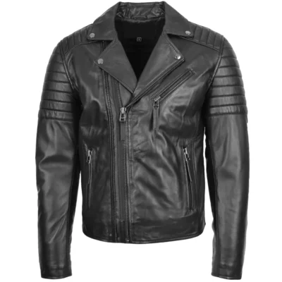 Men's Double Zip Black Biker Leather Jacket