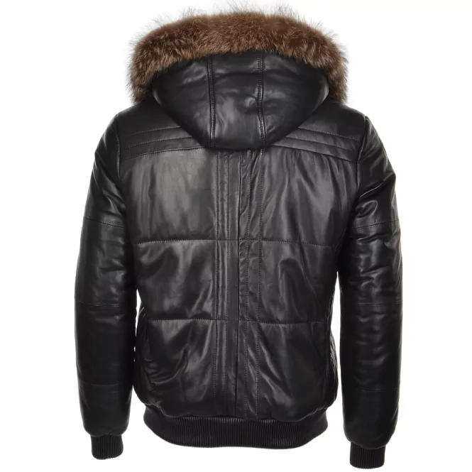 Men’s Black Sheepskin Hooded Leather Jacket