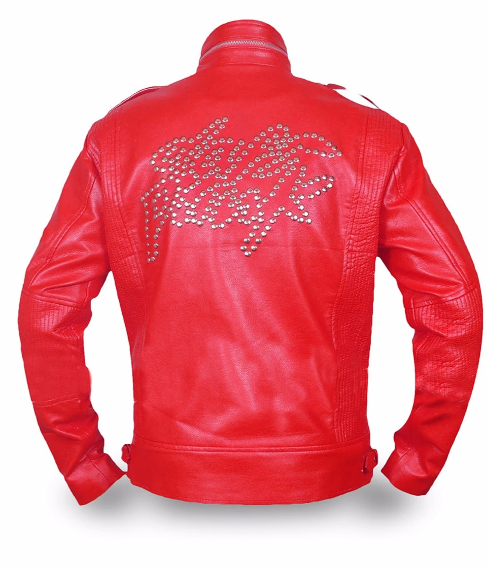 Mens Snap Buttons Red Leather Jacket