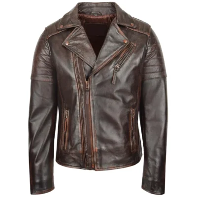 Men's Vintage Brown Rugged Biker Leather Jacket