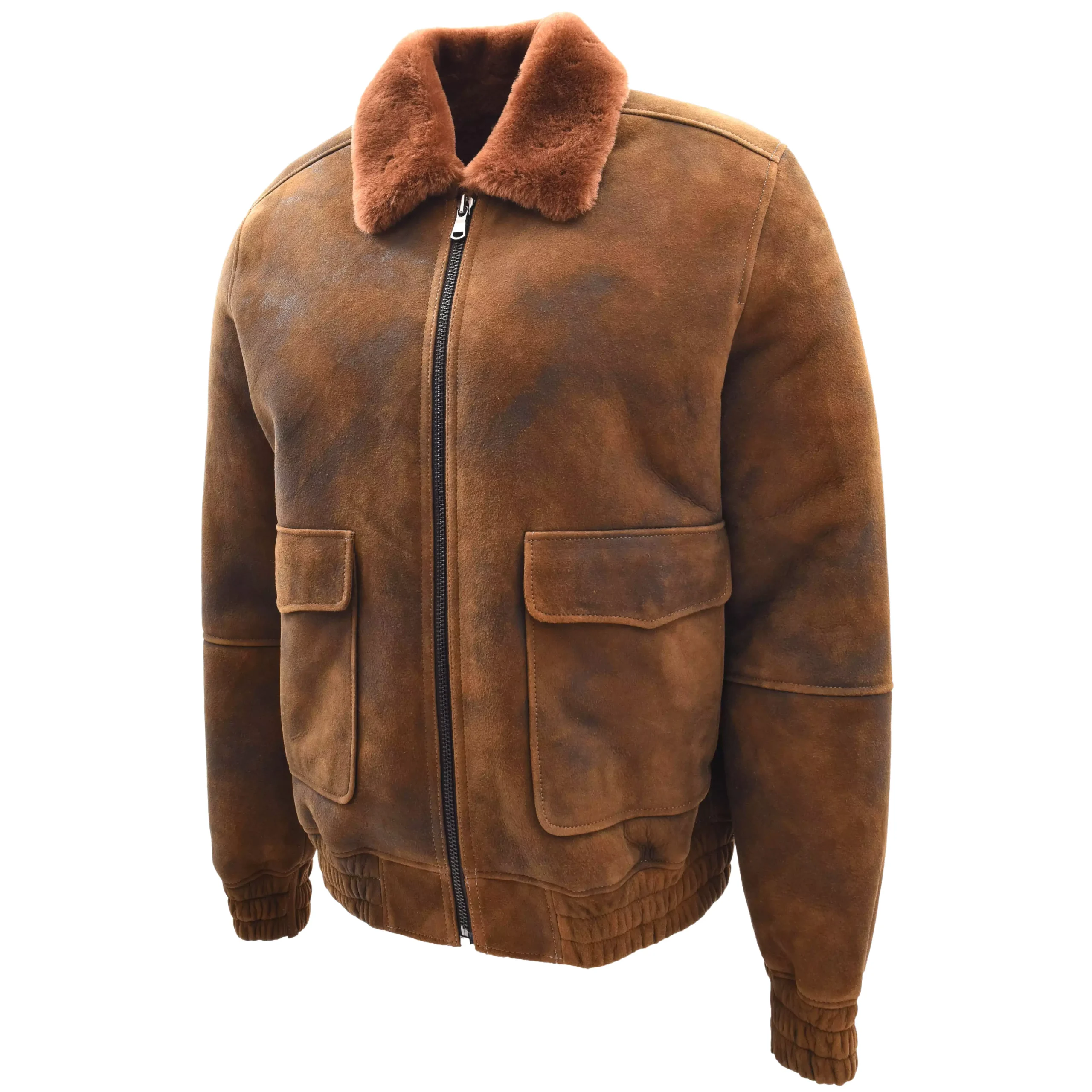 Men's Vintage Brown Sheepskin Flying Shearling Jacket