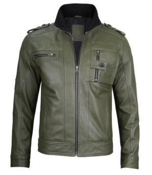 Military Men's Green Leather Biker Jacket