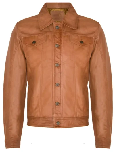 Monett Men's Tan Leather Shirt Jacket