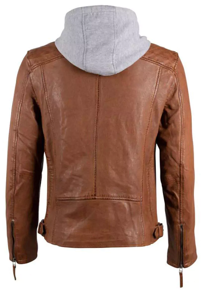 Oconto Men's Brown Hooded Leather Jacket