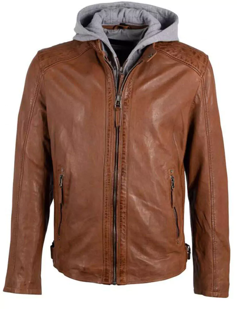 Oconto Men's Brown Hooded Leather Jacket