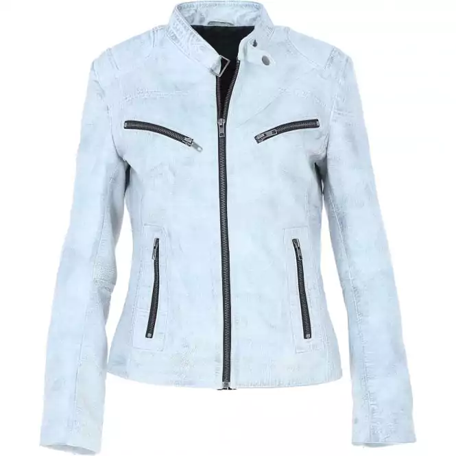 Plano Women’s White Biker Leather Jacket