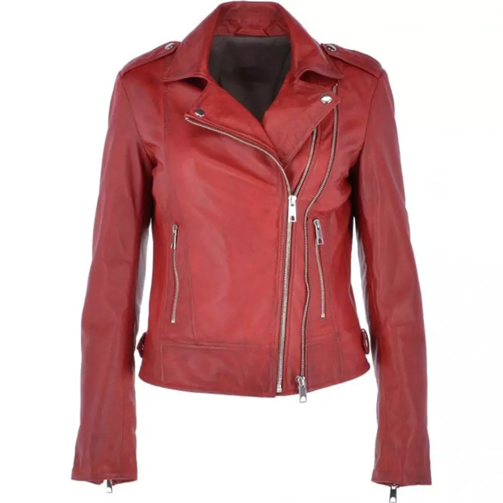 Pryor Women's Red Twin Zip Leather Biker Jacket