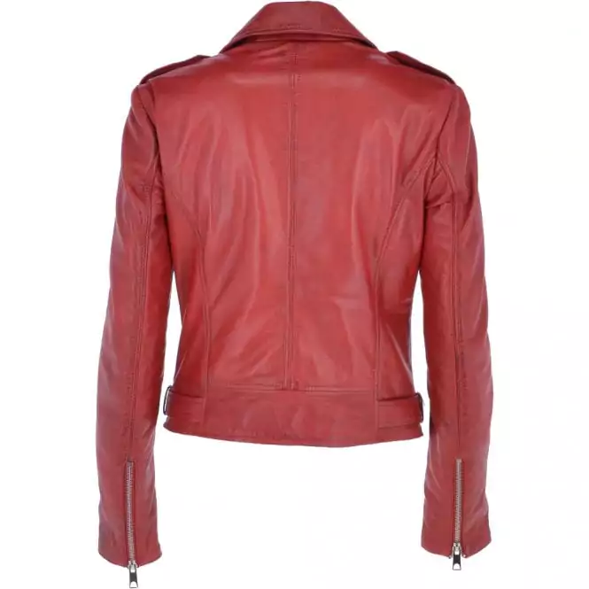 Pryor Women's Red Twin Zip Leather Biker Jacket