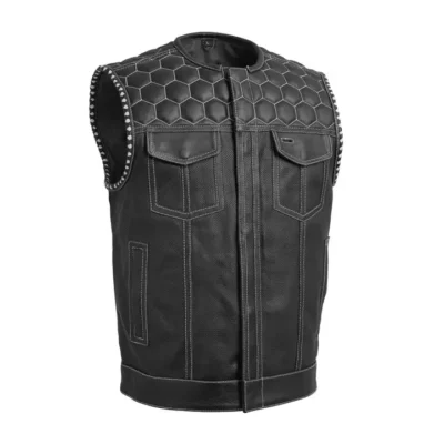 Ricardo Men's Black Perforated Leather Gilets