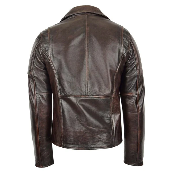 Sharpe Men's Brown Cross Zip Leather Biker Jacket