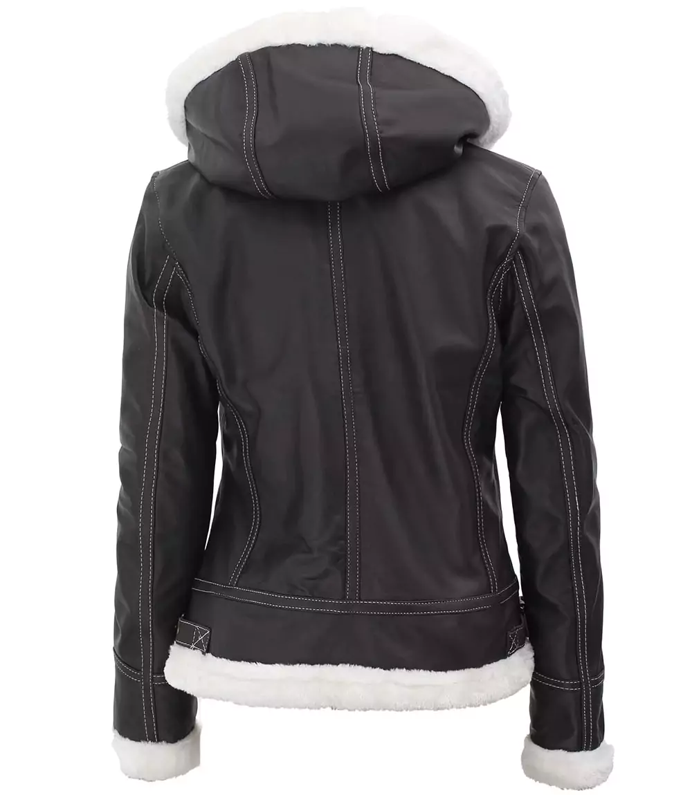 Shawnee Women's Brown Bomber hood Leather Jacket