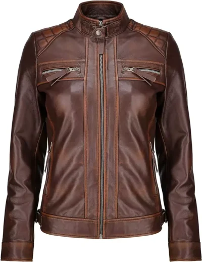 Stacey Women's Vintage Distressed Leather Biker Jacket