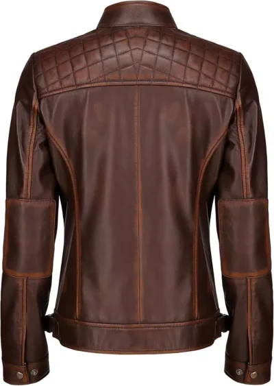 Stacey Women's Vintage Distressed Leather Biker Jacket