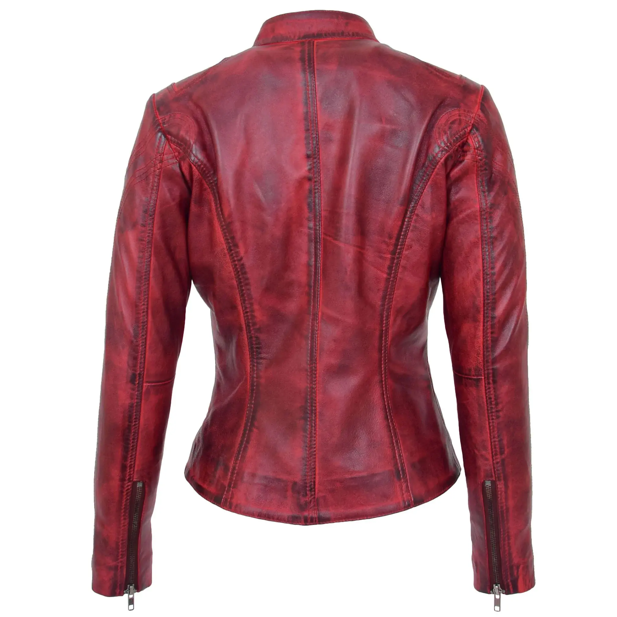 Sunset Blaze Womens Standing Collar Leather Jacket