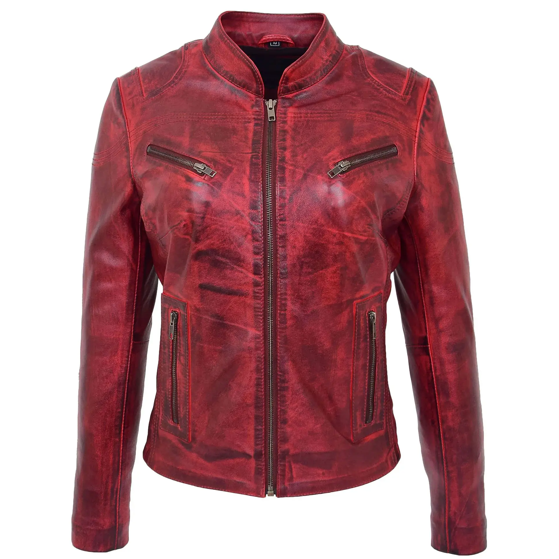 Sunset Blaze Womens Standing Collar Leather Jacket