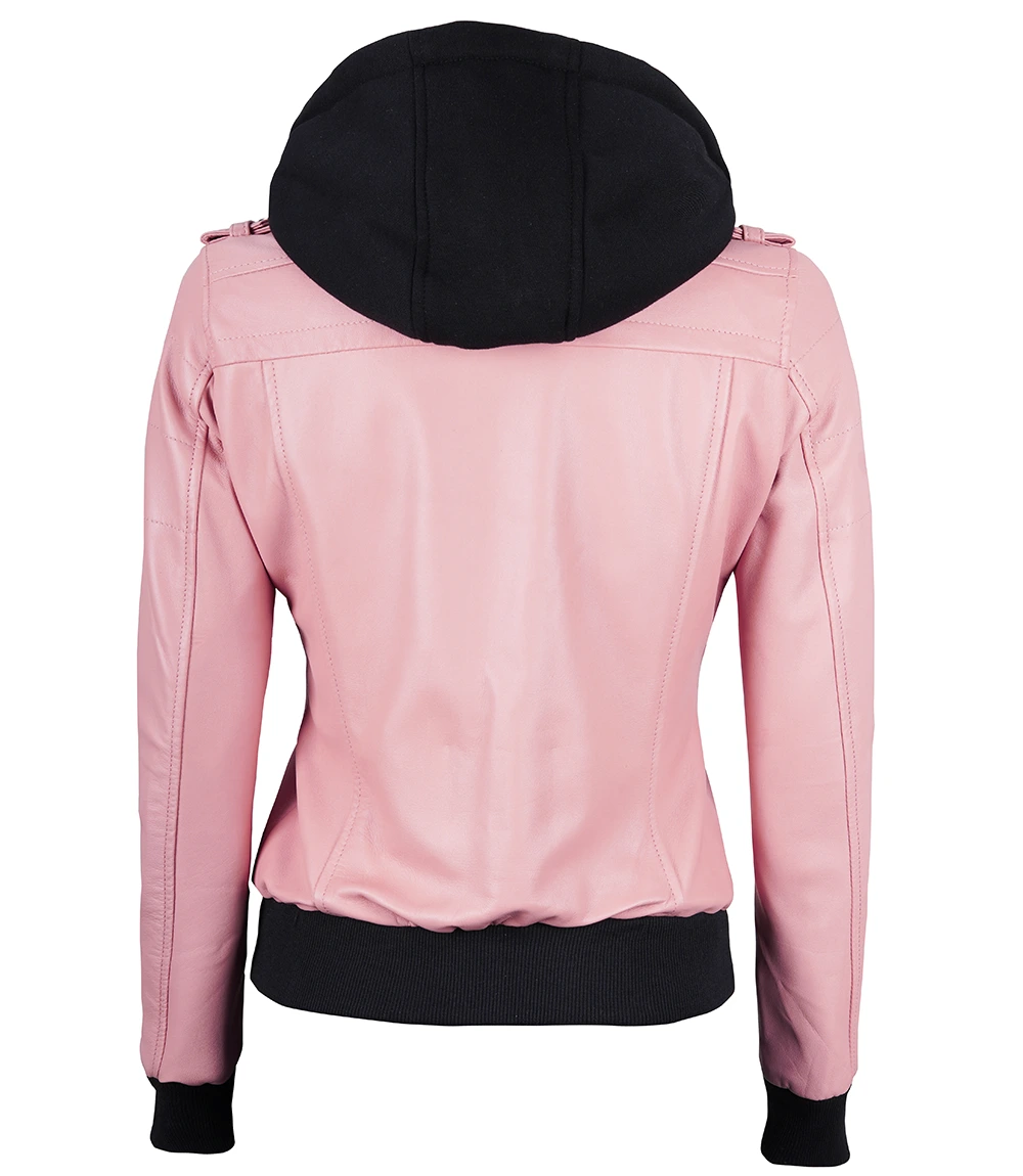 Towson Women's Pink Hooded Leather Jacket