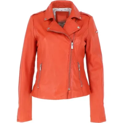 Venice Ladies Orange Biker Leather Jacket
