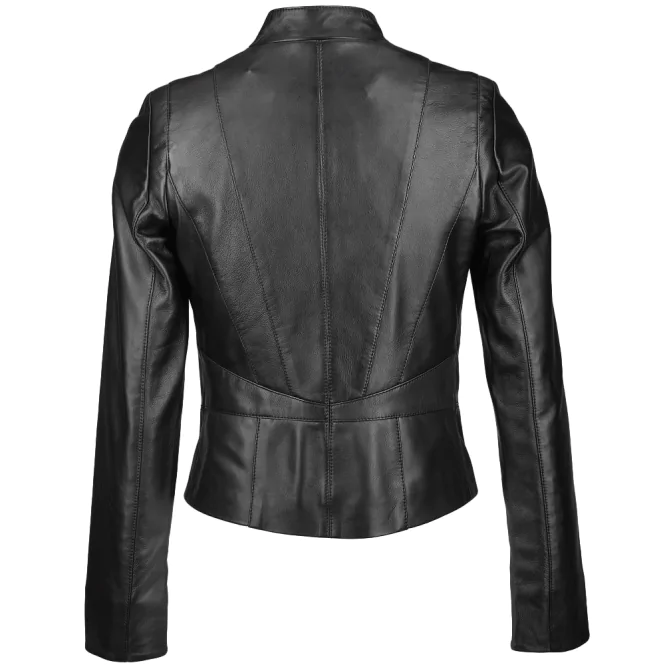 Vernon Ladies Black Moto Leather Jacket