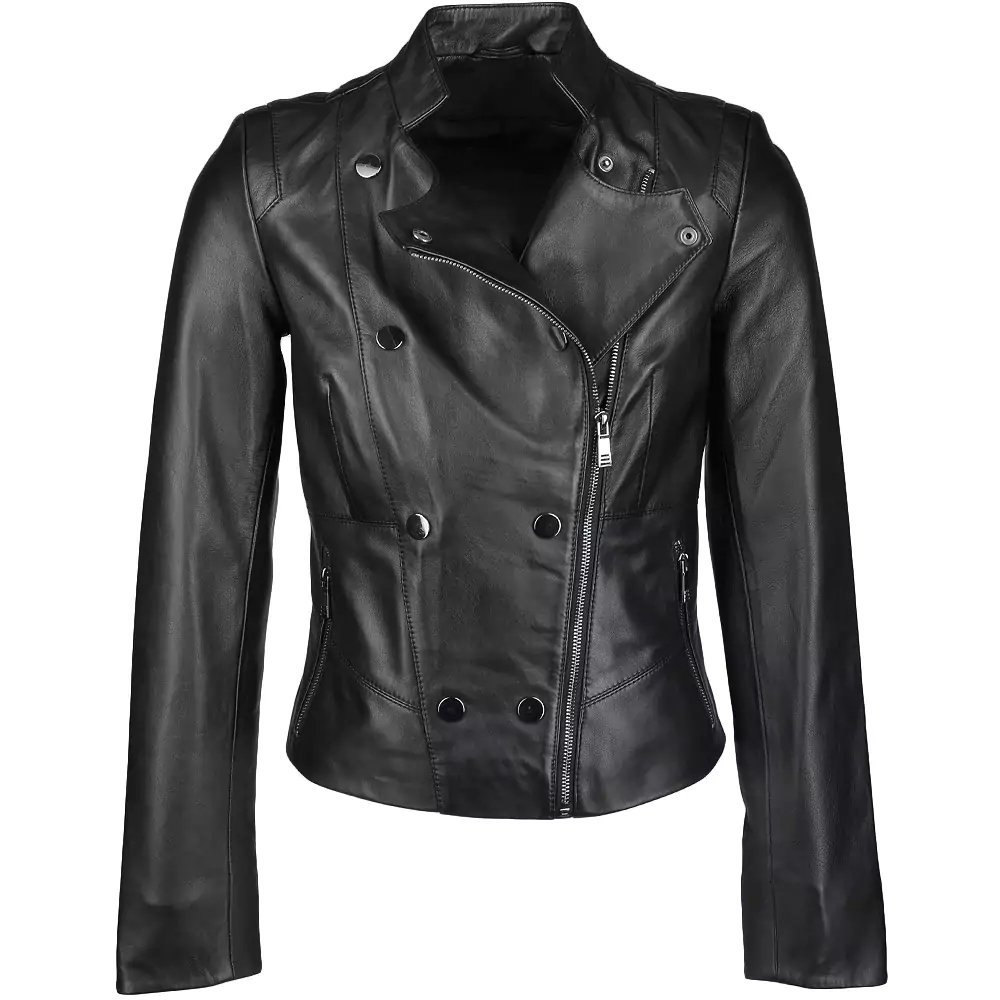 Vernon Ladies Black Moto Leather Jacket