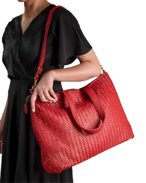 Vernon Woven Red Leather Tote Bag