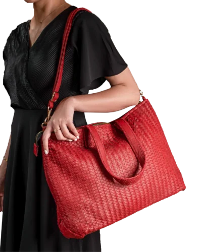 Vernon Woven Red Leather Tote Bag