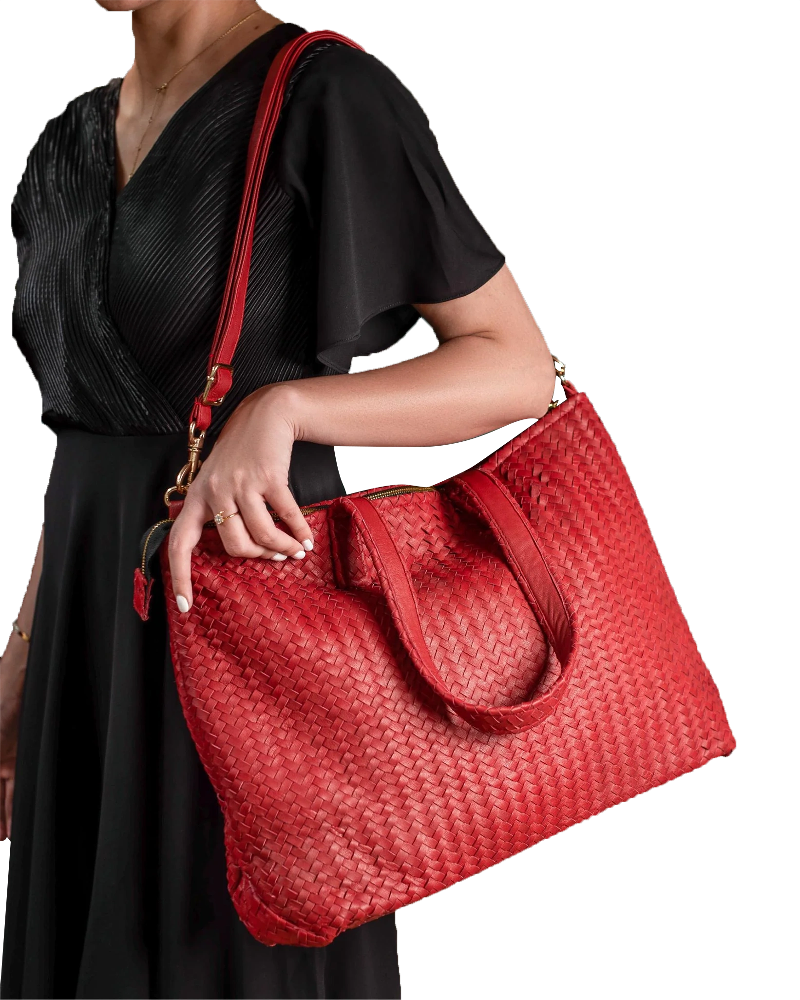 Vernon Woven Red Leather Tote Bag