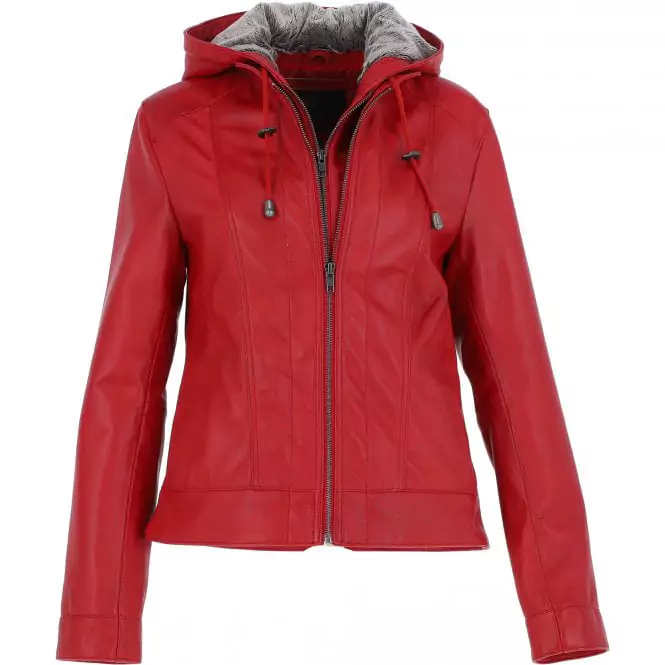 Vicksburg Women's Red Hood Leather Jacket