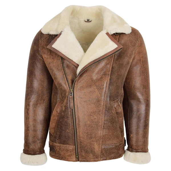 Watkins Men's Brown Aviator Sheepskin Pilot Vintage Jacket