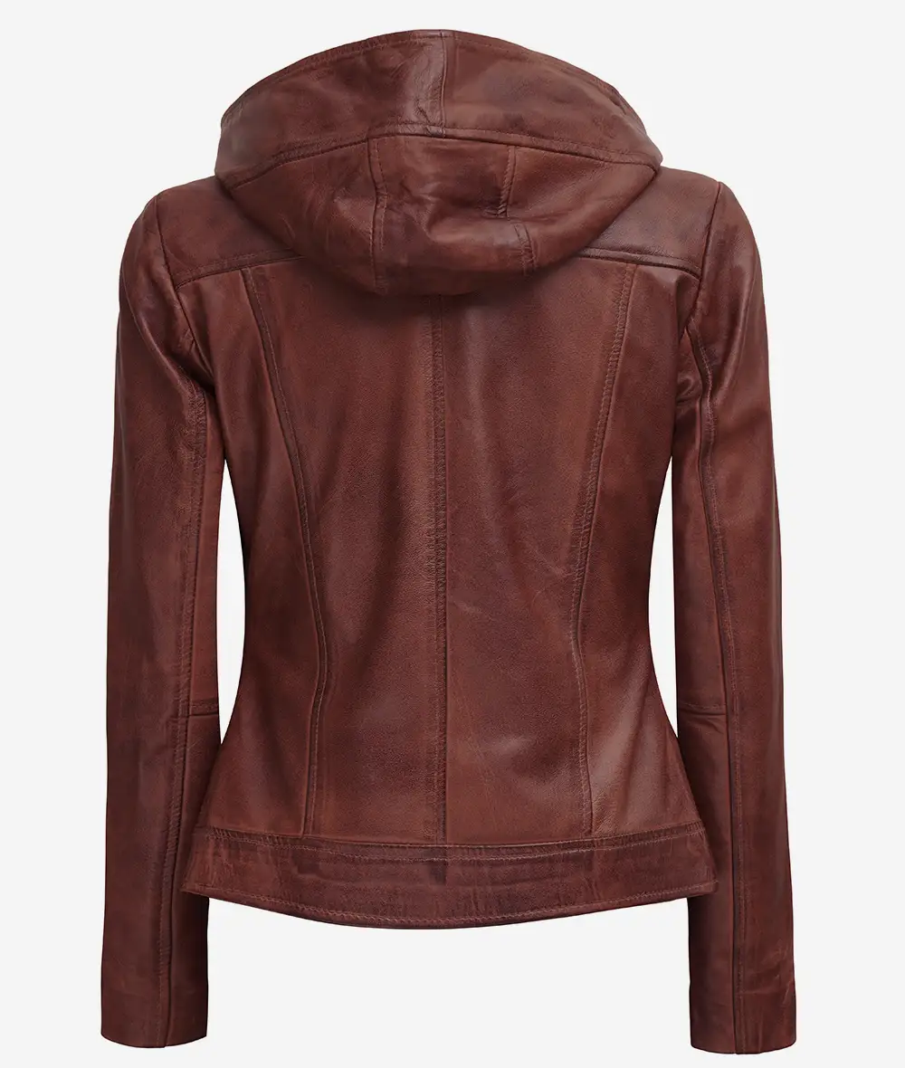 Winona Women's Brown Hood Moto Leather Jacket