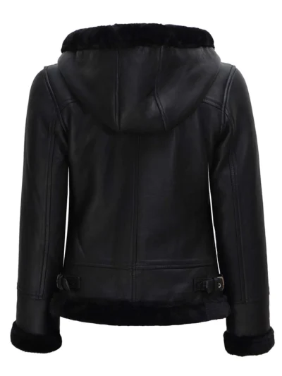 Elyria Women's Black Detachable Hood Leather jacket