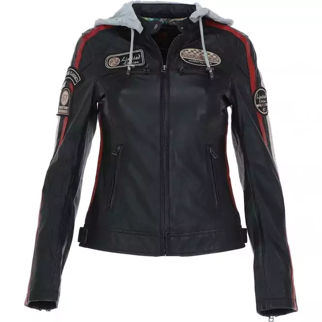 Women’s Black Hooded Motorcycle Leather Jacket