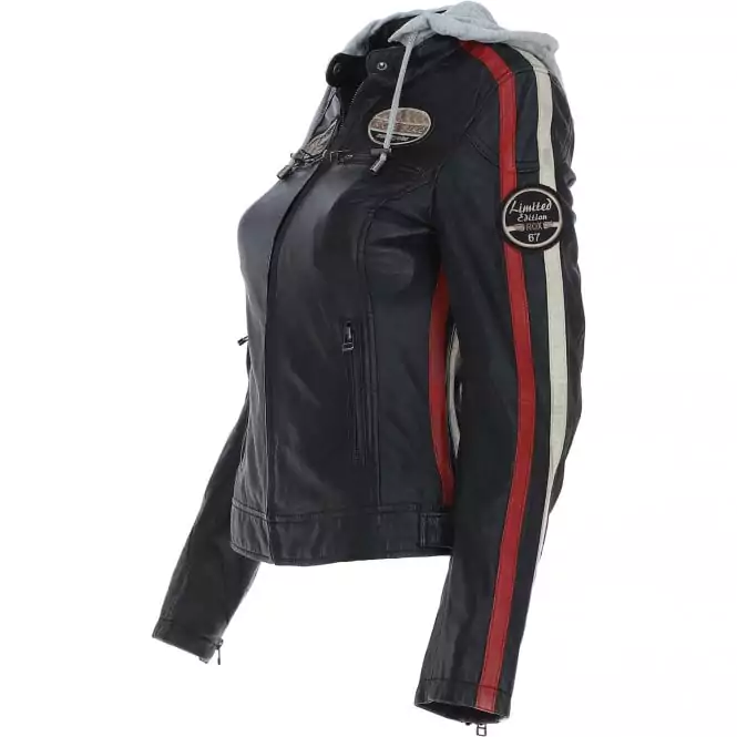 Women’s Black Hooded Motorcycle Leather Jacket