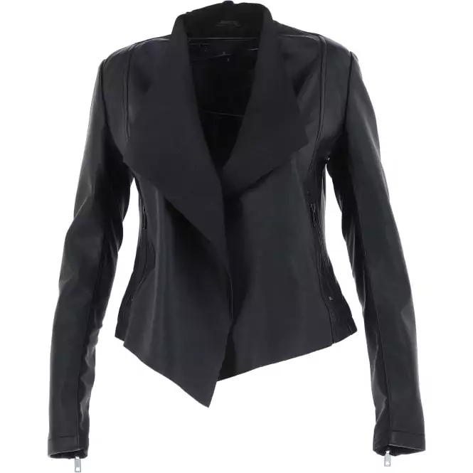 Women's Black Waterfall Leather Blazer