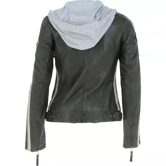 Women’s Green Hooded Cafe Racer Leather Jacket