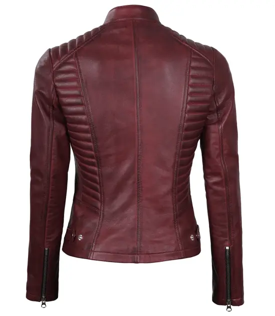 Women's Maroon Cafe Racer Quilted Jacket