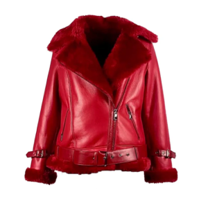 Alanis Ladies Red Shearling Leather Jacket
