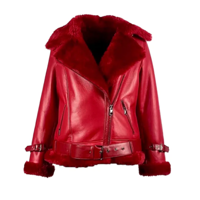 Alanis Ladies Red Shearling Leather Jacket