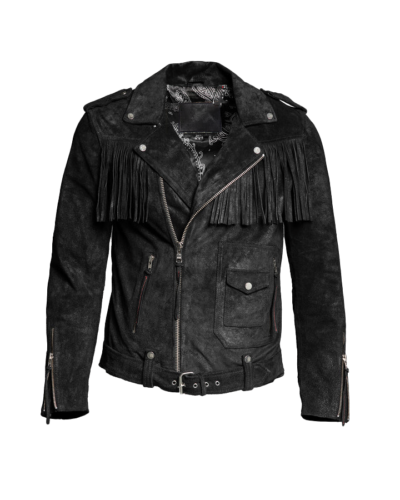 Alphonse Men's Black Fringe Suede Leather Jacket