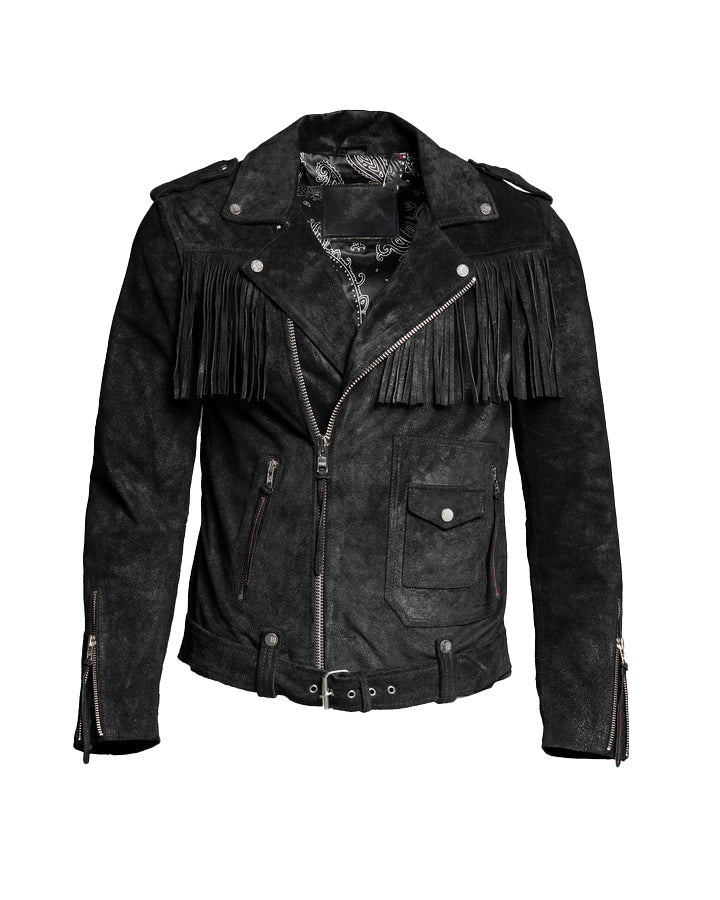 Alphonse Men's Black Fringe Suede Leather Jacket