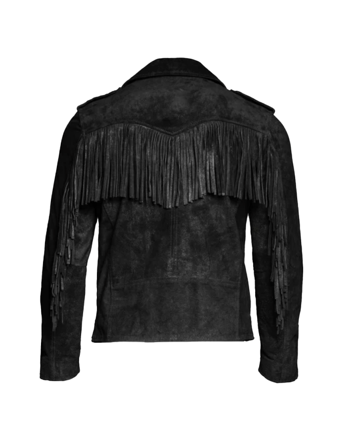 Alphonse Men's Black Fringe Suede Leather Jacket